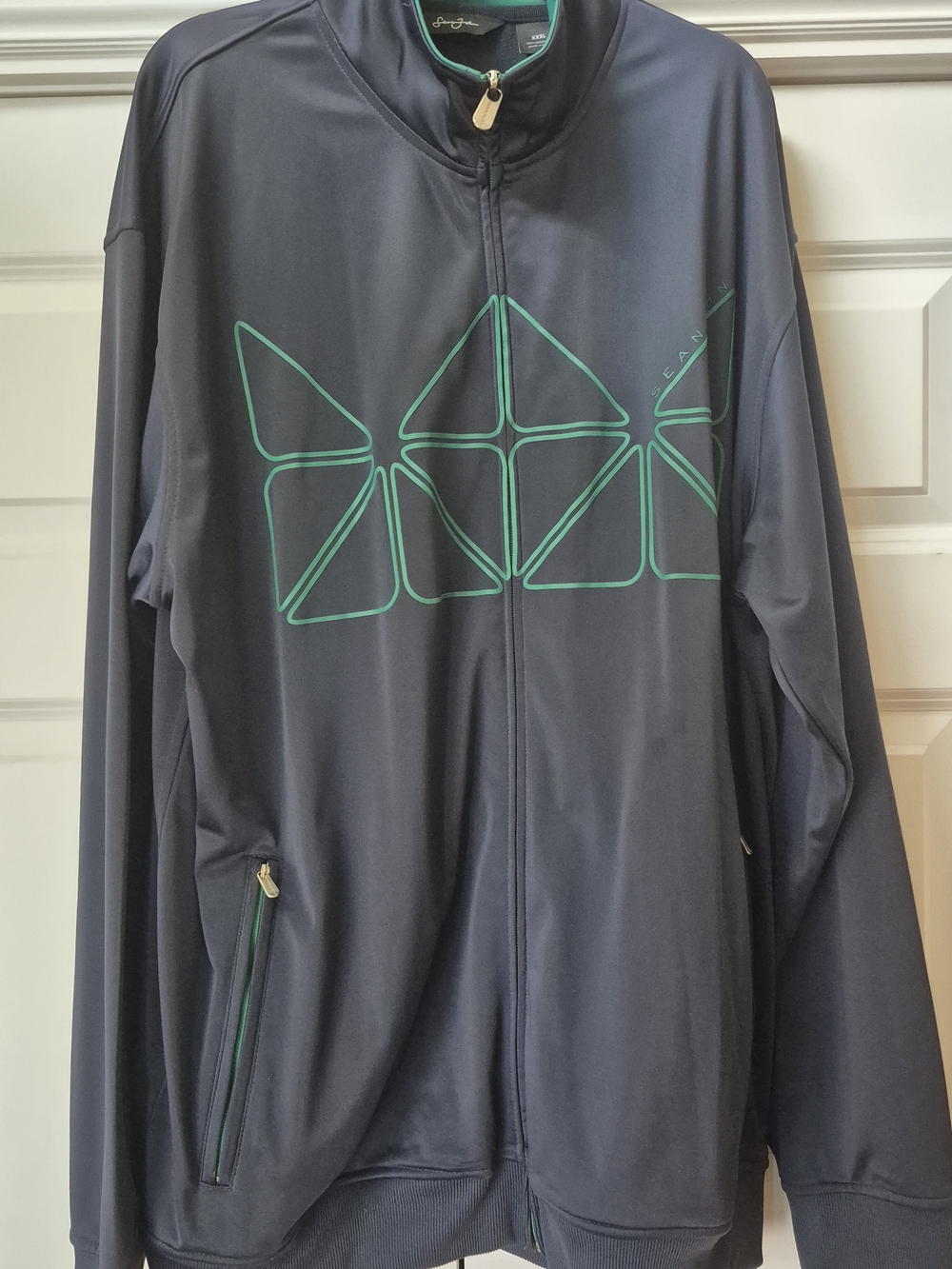 Sean John navy & green zip up jacket with green geometric logo,